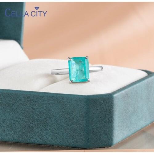 Cellacity Brazilian Paraiba Tourmaline Gemstones Ring for Women genuine 925 Sterling Silver 8*10mm gemstones wedding party gift