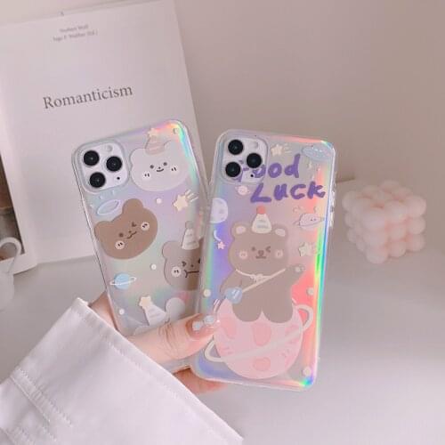 Fantasy Laser Cute Bear Good Luck Phone Case for iPhone 12 11 Pro MAX Xs Max XR 7 8 Plus 12 Mini 7Plus Case Silicon Cover
