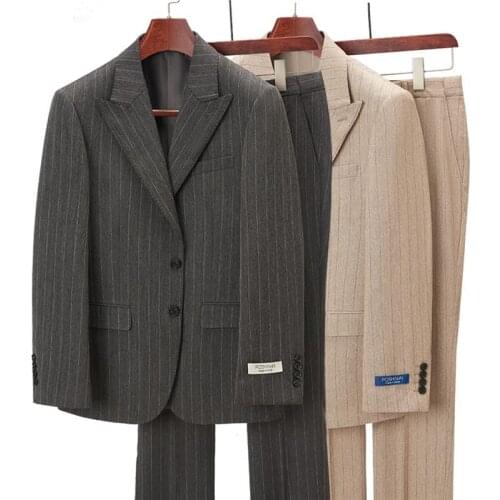 Business Suit Mens Suit Single Suit 2 Button Stripe Wedding Job Hunting Commuting Formal 2 Piece Set