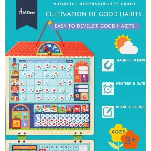 Mideer Childrens wooden Magnetic responsibility chart habits record jigsaw puzzle early educational schedule toy cognitive toy