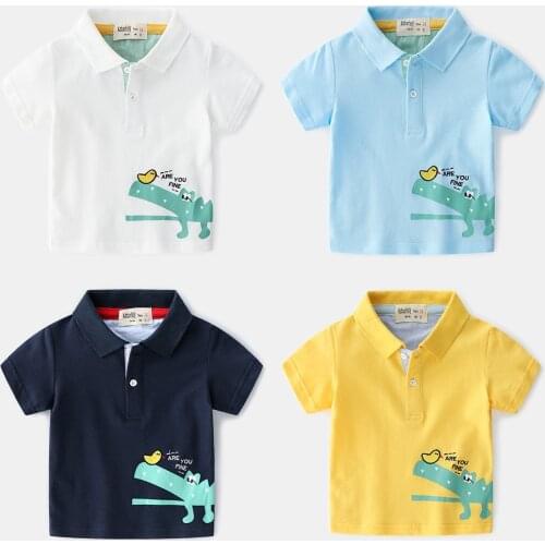 Kids Polo Shirts Cartoon Crocodile Boy. School Clothes Short Sleeve Boys Tees And Polos Breathable Polo Shirts