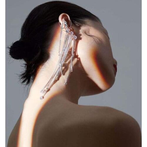 Long Tassel Earrings copper plated exaggerated water drill irregular net red asymmetric long Tassel Earrings