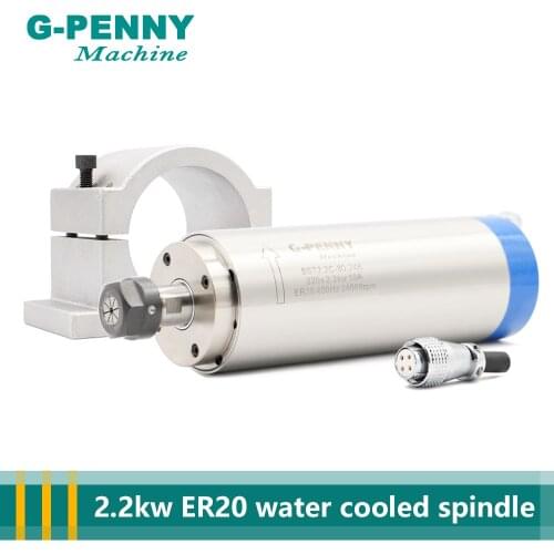 G-PENNY 2.2KW ER20 Water Cooled Spindle Motor CNC 80x230mm 220v/380v 4 Bearings & 80mm Aluminium Round Spindle Bracket