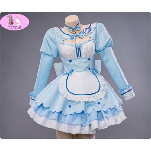 Hot Game NEKOPARA Vanilla Cosplay Costume Fashion Cute Blue Maid Outfit Black Female Carnival Party Role Play Clothing S-XL