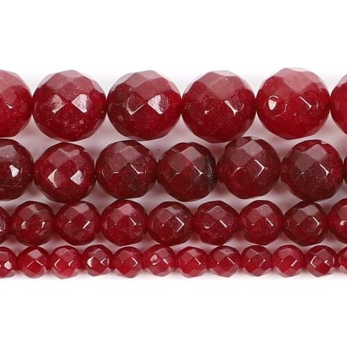 Faceted Red Jades Natural Stone Beads Round Loose Beads For Jewelry Making DIY Bracelets Necklace Earrings Accessories 4-12MM