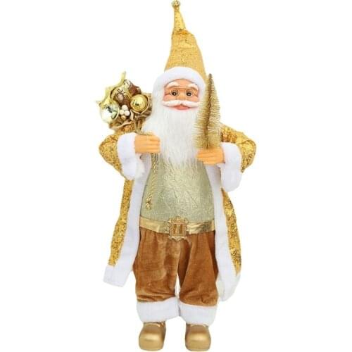 Gold Sequins Robe Santa Claus Christmas Doll Desktop Ornaments Plush Simulation Doll Home Desk Craftwork Bedroom Decor Living Ro