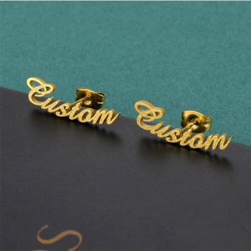 Personalized Charms Custom Stainless Steel Frosted Name Earrings for Women Customized Nameplate Letters Earrings Stud 2021 New