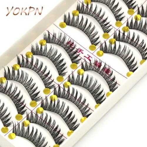 YOKPN 10 Pairs Natural Thick False Eyelashes Dress Handmade False Eyelashes Elongated Section Cross Nude Makeup False Eyelashes