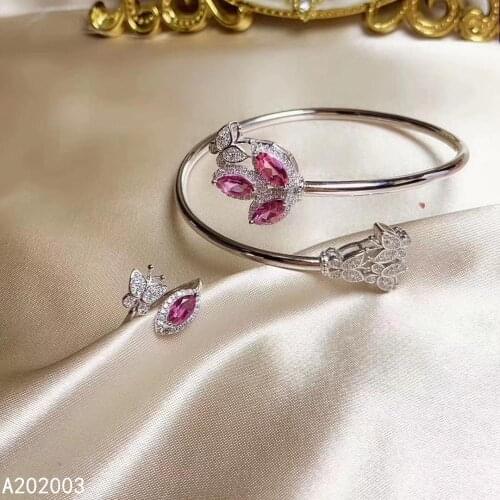 KJJEAXCMY Fine Jewelry 925 sterling silver inlaid natural pink topaz ring bracelet set luxury supports test
