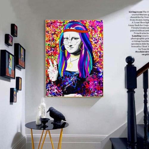 Colorful oil painting Mona Lisa portrait painting picture vintage wall art printed on high definition canvas for home decoration