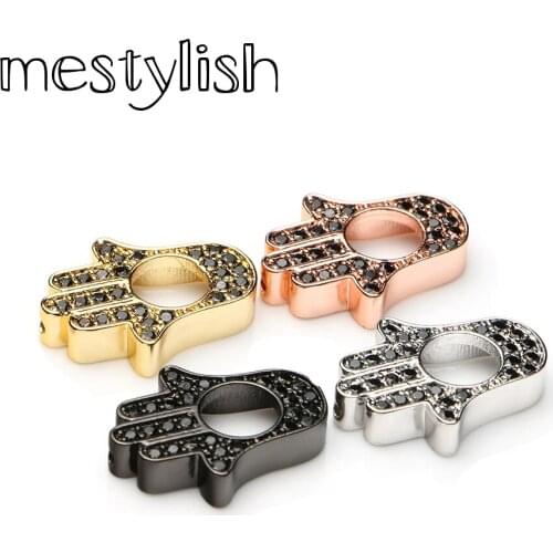Mestylish Hot Sell European USA Beautiful Fatima Hamsa Hand Copper Zircon Beads Fit Diy Bracelets Jewelry Handmade Making