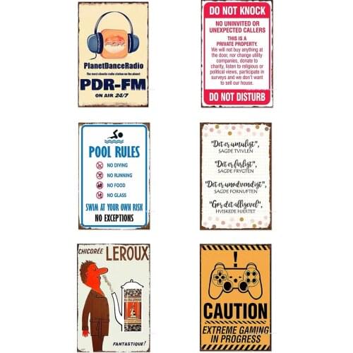 Metal Tin Signs PDR FM Vintage Tin Sign Pool Rules Warming College Dorm Metal Plate Decor Plaque Cafe Bar Wall Sticker Poster