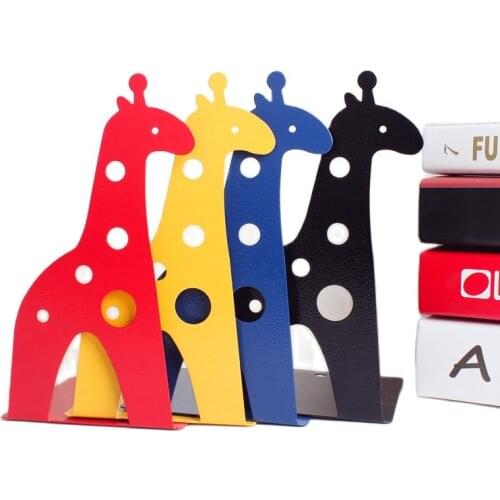 New 2 Pcs/Set Cute Giraffe and Elephant Book Stand Cartoon Metal Bookend Reading Book Holder Shelf