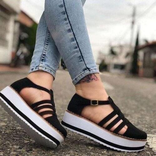NEW Brand Summer Women Sandals Fashion Buckle Strap Solid Fringe Cover Heel Flat Platform Heel Casual Ladies Plus Size Sandals