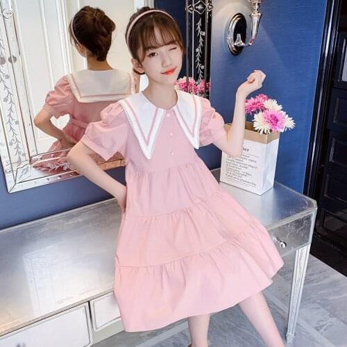 Girls' dress summer college style 2021 new medium and big childrens cotton skirt childrens summer skirt