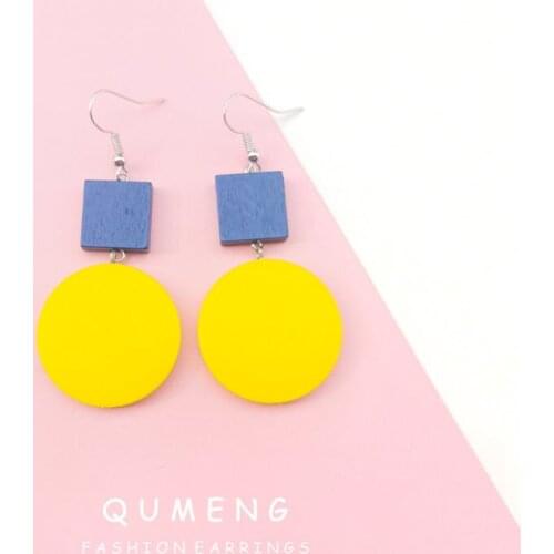 QUMENG 2020 Korean New vintage Big round geometry Earrings Fashion yellow/blue Earring For Women Long stud Statement Jewelry