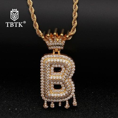 TBTK Sale 26 English Letters Iced Out Pendant Gold Crown Initial Bubble Letter Drip Charms Jewelry Chain Necklace for Man Hiphop