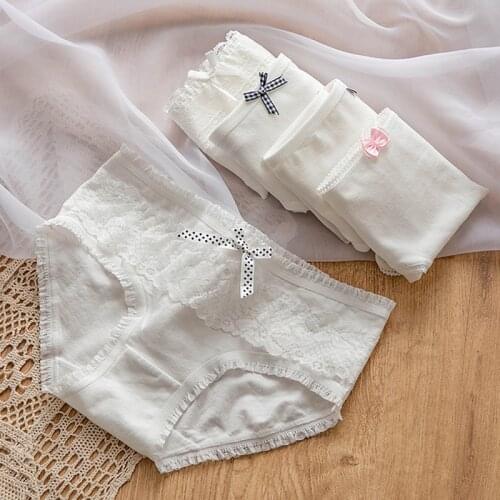 Women Panties Sexy Lace White Cotton High Quality Knickers Fashion Female Bow Briefs Breathable Cute Girl Underwear Lingeries