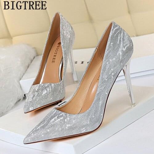 Bigtree Pointed Toe Heels Woman Shoes 2021 Luxury Brand Heels Women Pumps Bling High Heels Wedding Shoes For Women Bride Tacones