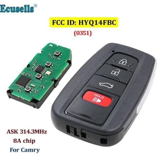 4/3+1 buttons ASK 314.3MHz smart keyless go remote key fob 8A chip FCC ID:14FBC-0351-US suit for Toyota Camry 2018 2019 HYQ14FBC