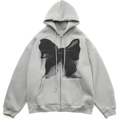 Sweatshirts oversized hoodie butterfly retro pocket women long sleeve sweatshirt zip up hoodie Winter Ulzzang Hooded Sweatshirt