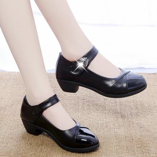 Women pumps Spring mary jane Solid Buckle Round Toe Low Heel Ladies Shoes Women Footwear Black Work Shoes Mother Single Shoes