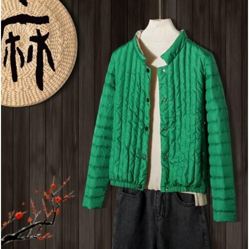 2020 Autumn Winter Women Short Down Jacket New Lightweight Vertical Striped Single-Breasted Slim Lady Outerwear Black/Red/Green