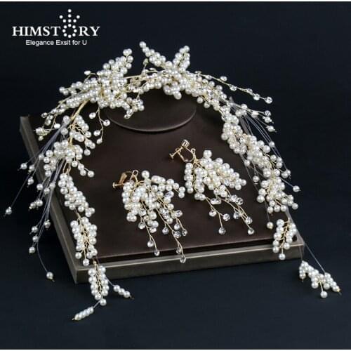 HIMSTORY Crystal Pearl Handmade Headbands Bridal Tiara Crowns Hairband Headpiece Head Jewelry Women Wedding Hair Accessories