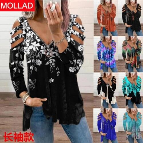 2021 Europe and America Autumn and Winter Womens Zipper Pullover Print Long Sleeve Loose T-shirt Womens Top