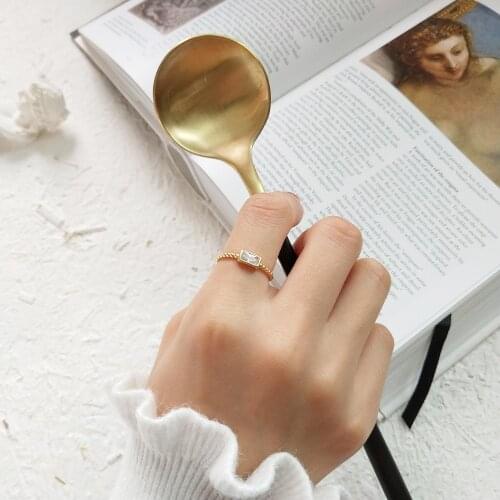 Ladys Thin Authentic S925 Sterling Silver Fine Jewelry gold Twisted Roped geometric Rectangle Zirconia aaa+ knuckle Rings J331