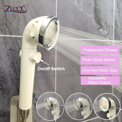 Zloog New 3 Modes Adjustable High Pressure Saving Water Anion Filter Pressurized Shower Head SPA Nozzel