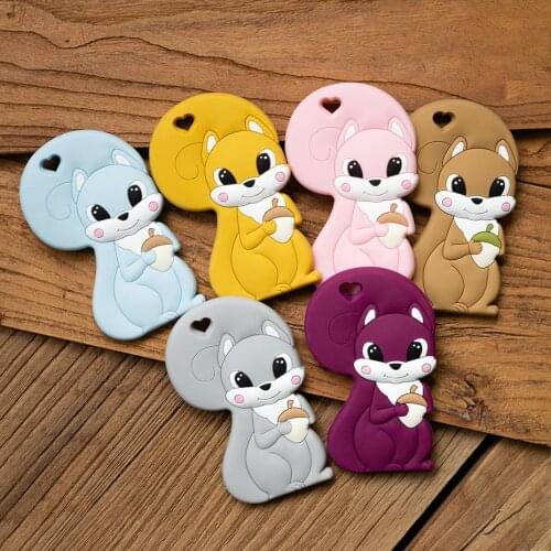 1pc Baby Teether Silicone Squirrel Food Grade Teether Nursing Teething Necklace Accessories Silicone Tiny Rod Animal Teether