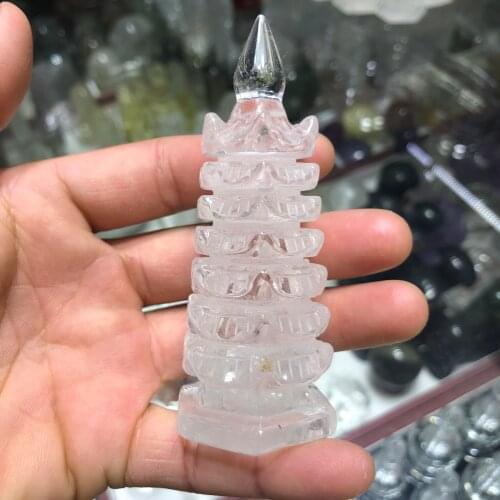 1pcs Beautiful natural white crystal carving wenchang tower quartz crystal reiki curing point