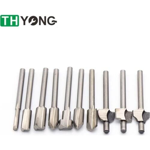 10pcs HSS Router Bits Wood Cutter Milling Fits Dremel Rotary Tool Set 1/8" 3mm Shank Carpentry Router Bits For Rotary Tools DIY