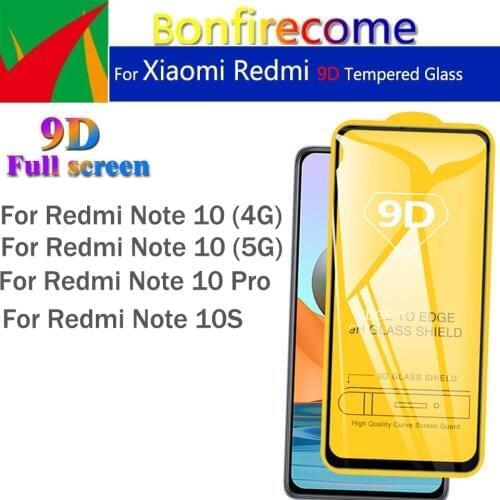 100Pcs\Lot 9D Curved Full Protective Glass Film For Redmi Note 10 4G 5G Protector For Redmi Note 10 Pro 10s Tempered Glass