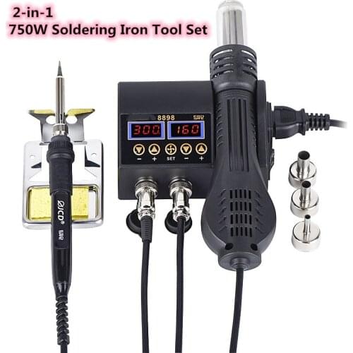 2 in 1 750W hot air gun LCD Digital Display Welding Rework Station for Cell-phone BGA SMD PCB IC Repair Solder Iron