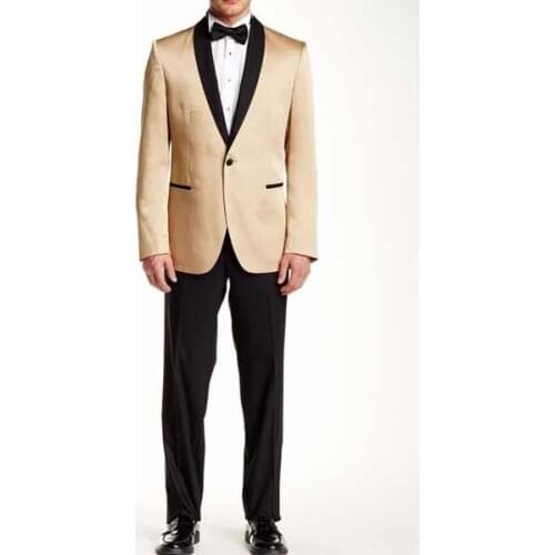 2017 Latest Coat Pant Designs Gold Tuxedo Black Lapel Prom Men Suit Slim Fit Skinny 2 Piece Custom Suits Groom Blazers Masuclino