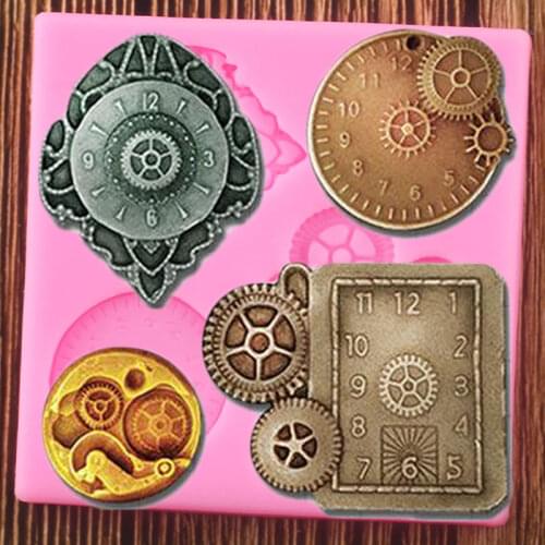 3D Steampunk Clock Silicone Molds Gear Baby Birthday Cupcake Topper Fondant Cake Decorating Tools Candy Chocolate Gumpaste Mould