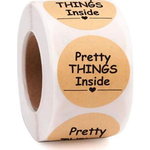 500pcs/roll Kraft Paper Pretty Things Inside Stickers Thank You Labels Stickers Paper For Wedding Gift Card Box Flower Bouquets
