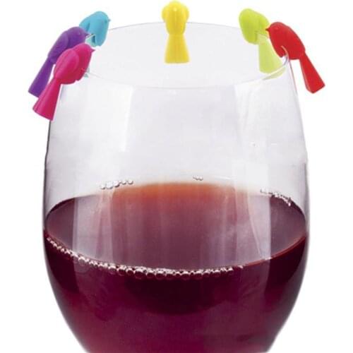 6PCS Silicone Bird Wine Glass Marker Wine Glass Recognizer Cup Distinguisher (Mixed Color)