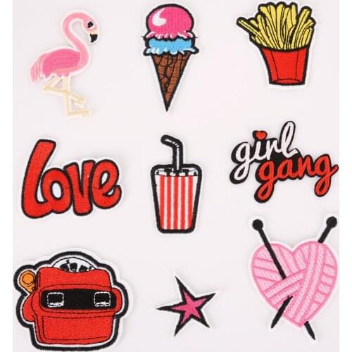 9PCs/set Mixed Iron On Patch For Clothing Embroidery Patch Flamingo Badge Stripes Stickers For Clothes Jeans Applications DIY
