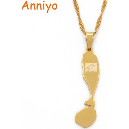 Anniyo Stainless Steel ST.KITTS & NEVIA Map Flag Pendant Necklaces Saint Kitts and Nevis Jewelry Gifts for Women Girls #098221