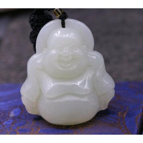Big Treasure Chinese Vintage Hetian White Jade Laughing Buddha Pendant Totem Carving Amulet Timestown 20201126A