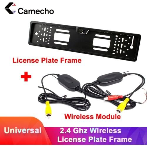 Camecho 2.4Ghz Wireless License Plate Frame Rear View Camera Video Wireless For Car Rearview Monitor FMTransmitter & Receiver