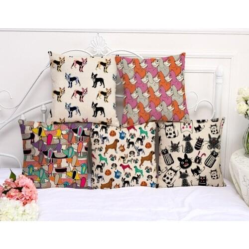 Decorative Pillow Case Creative Cartoon Dog Puzzle Pillowcase 17.5 Inch Cotton Linen Chair Seat Throw Pillow Cover A1126