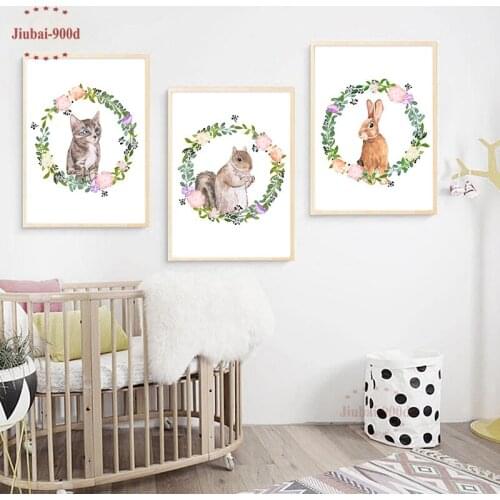 Kids Room Cartoon Pictures Nordic Rabbits Flower Canvas Poster Painting Animal Wall Art Print and Poster Nursery Decor NUR003