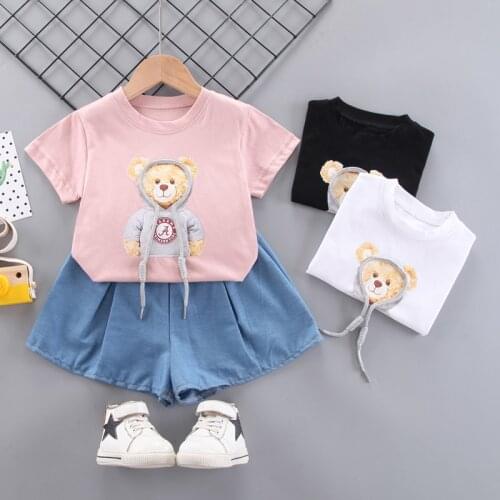 Children Clothes Fashion Summer Baby Girls Clothing Boys Cartoon Bear T-Shirt+Shorts 2Pcs/Sets Toddler Costume Kids Tracksuits