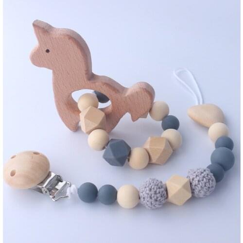 Baby Wooden Teether Baby Pacifier Chain Teething Chain Baby Teether Pacifier Clips Holder Chain Toddler Wood Teether Baby Toys