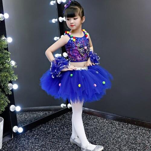 Childrens jazz dance costume female tutu princess dance costume chorus sequins kids dance costumes