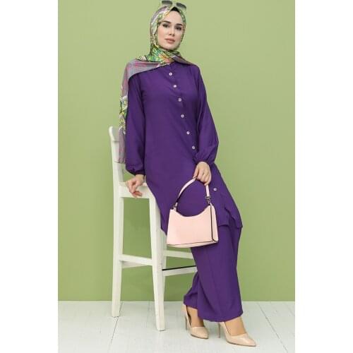 Minahill Button Long Tunic Pants Dual Suit 12012-03 Purple 12012-03
